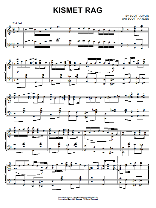 Scott Joplin Kismet Rag Sheet Music Notes & Chords for Piano Solo - Download or Print PDF