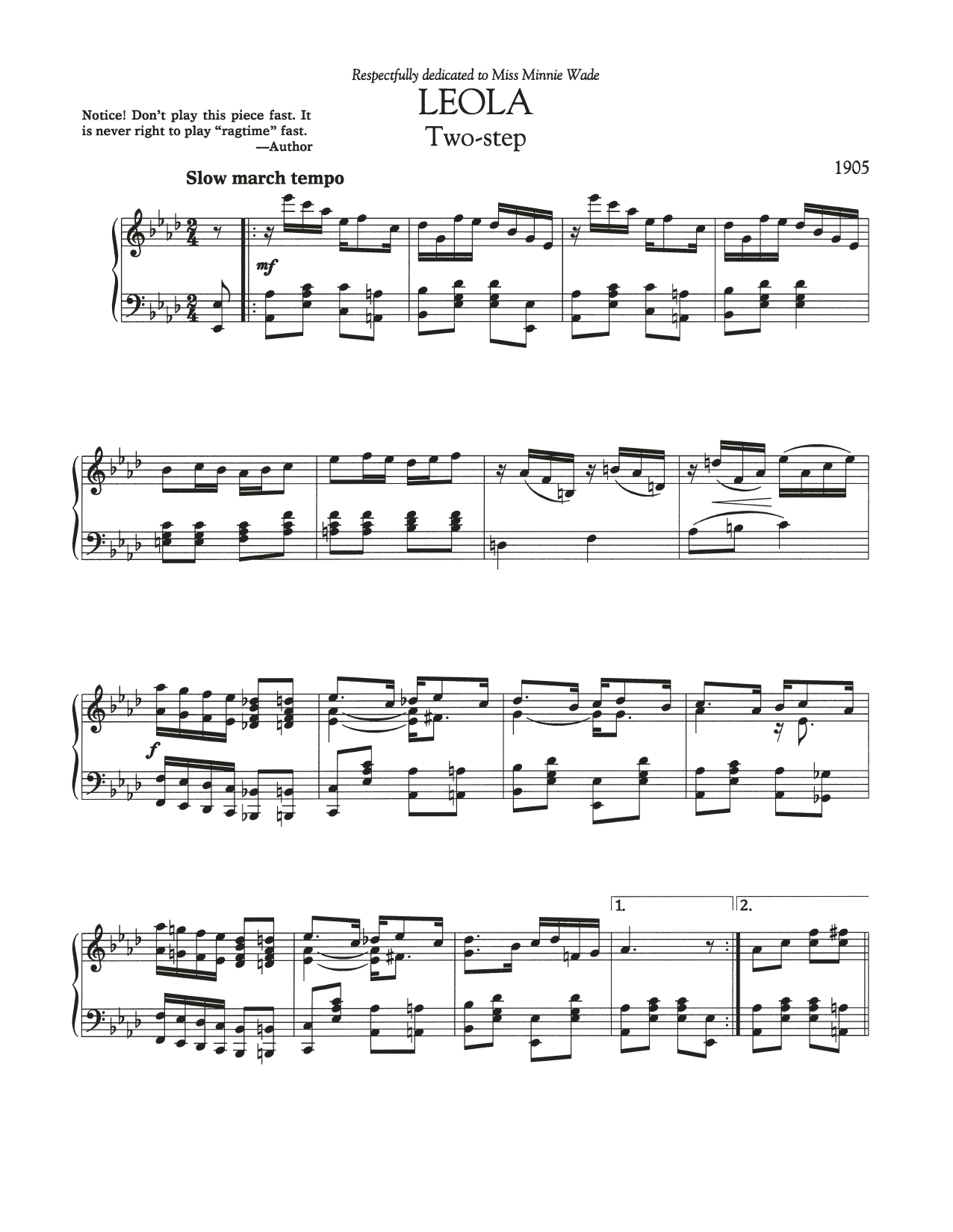 Scott Joplin Leola Sheet Music Notes & Chords for Piano Solo - Download or Print PDF