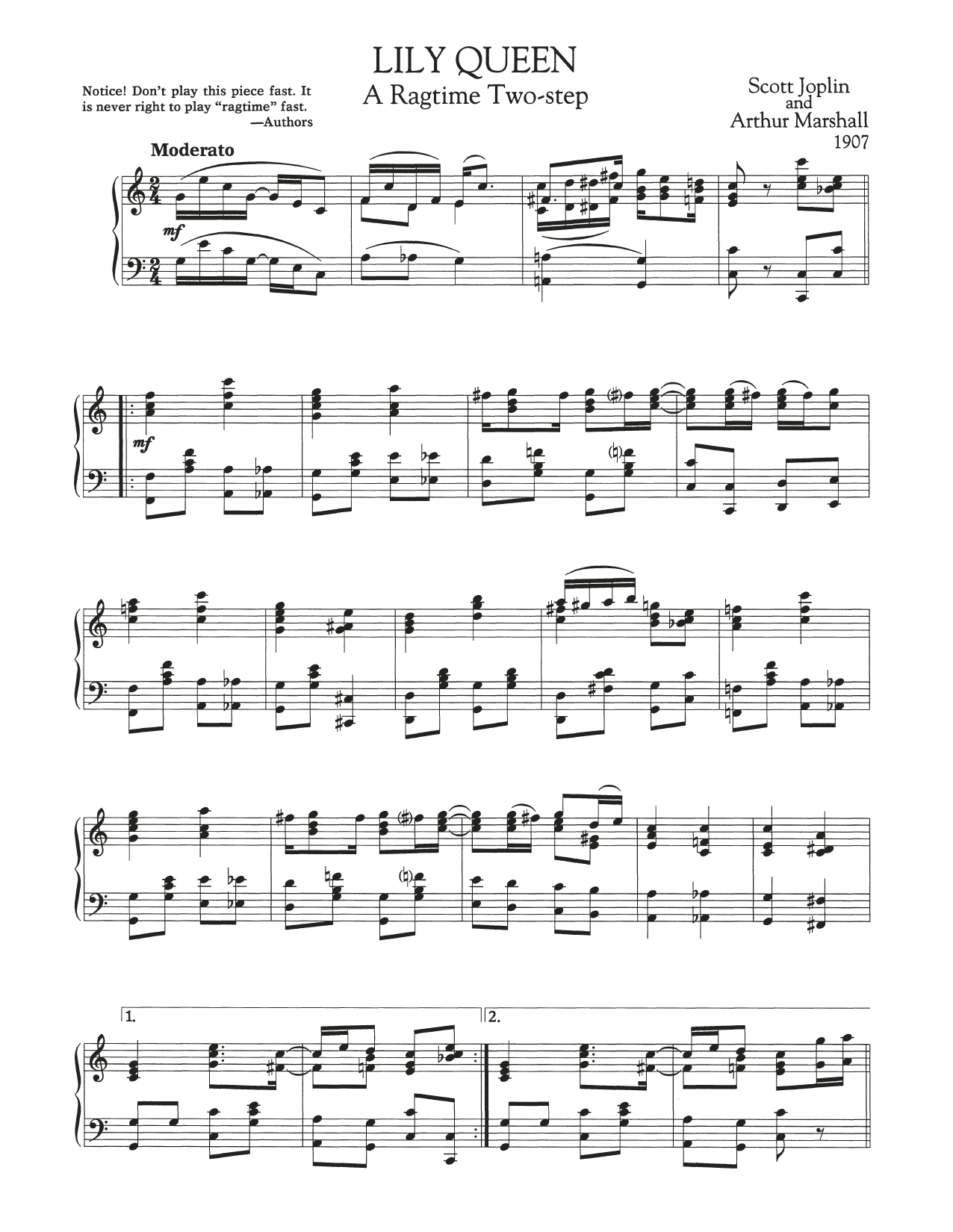 Scott Joplin Lily Queen Sheet Music Notes & Chords for Piano Solo - Download or Print PDF