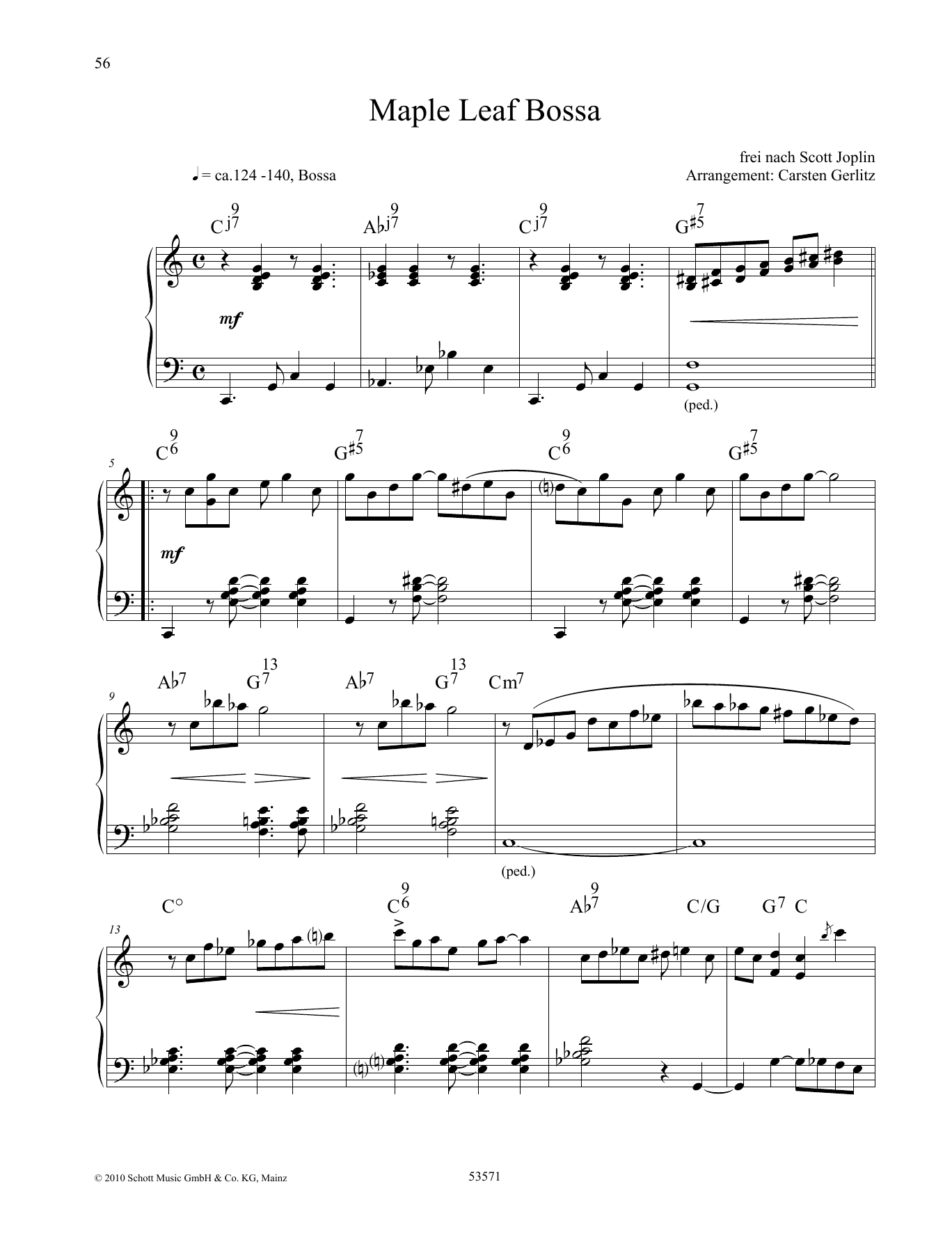Scott Joplin Maple Leaf Bossa Sheet Music Notes & Chords for Piano Solo - Download or Print PDF