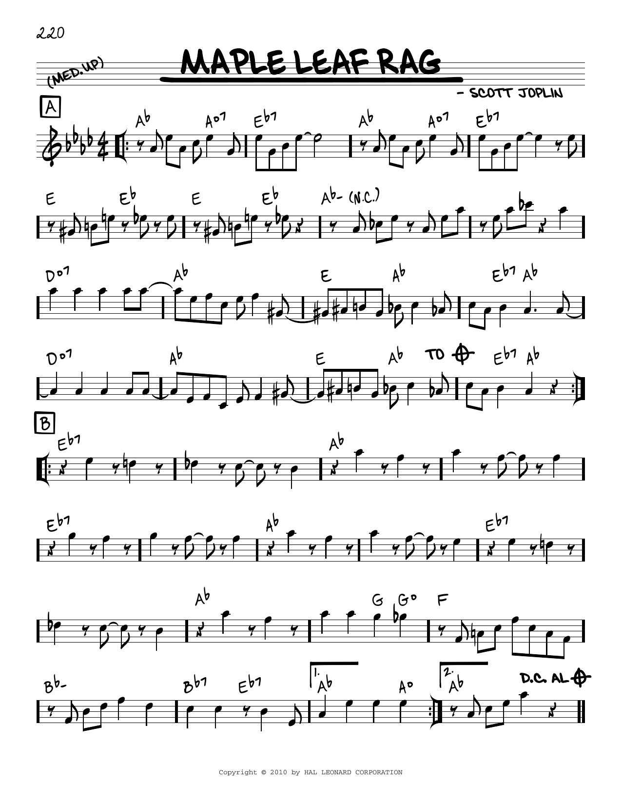 Scott Joplin Maple Leaf Rag (arr. Robert Rawlins) Sheet Music Notes & Chords for Real Book – Melody, Lyrics & Chords - Download or Print PDF