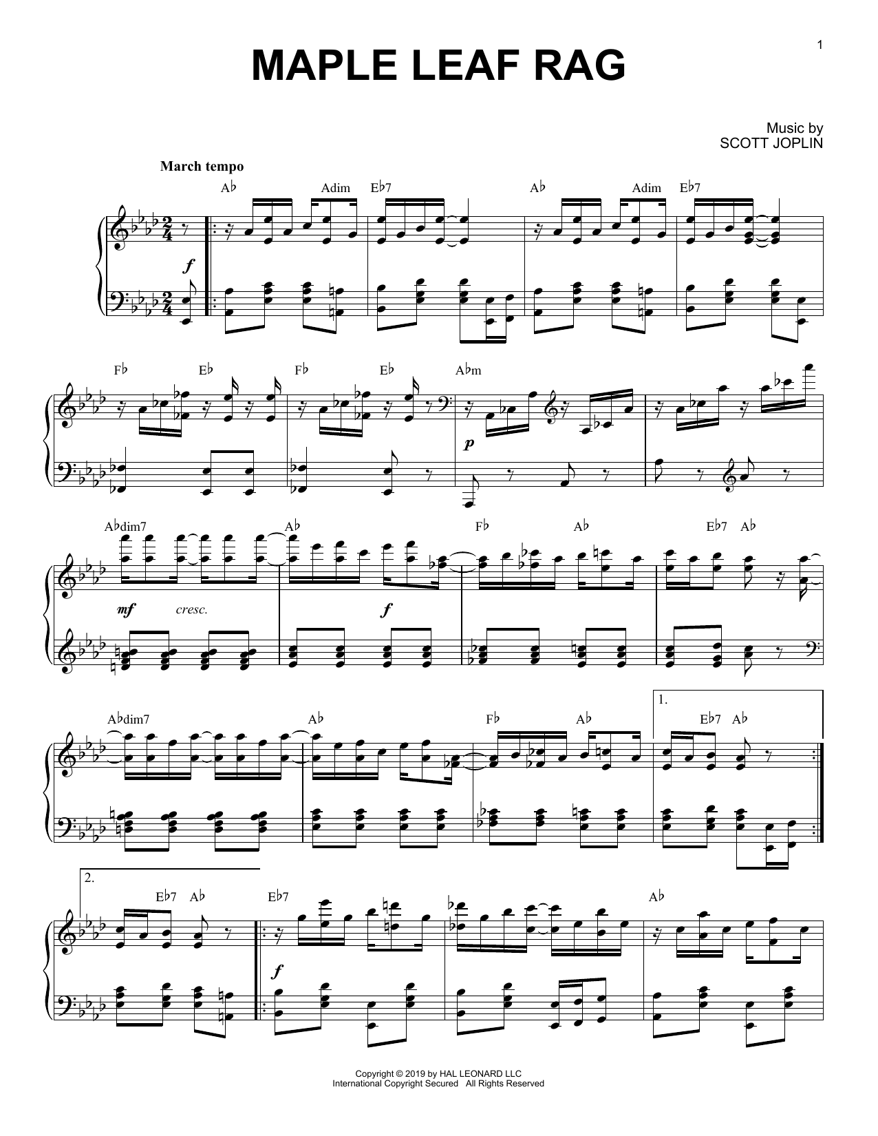 Scott Joplin Maple Leaf Rag [Jazz version] Sheet Music Notes & Chords for Piano Solo - Download or Print PDF