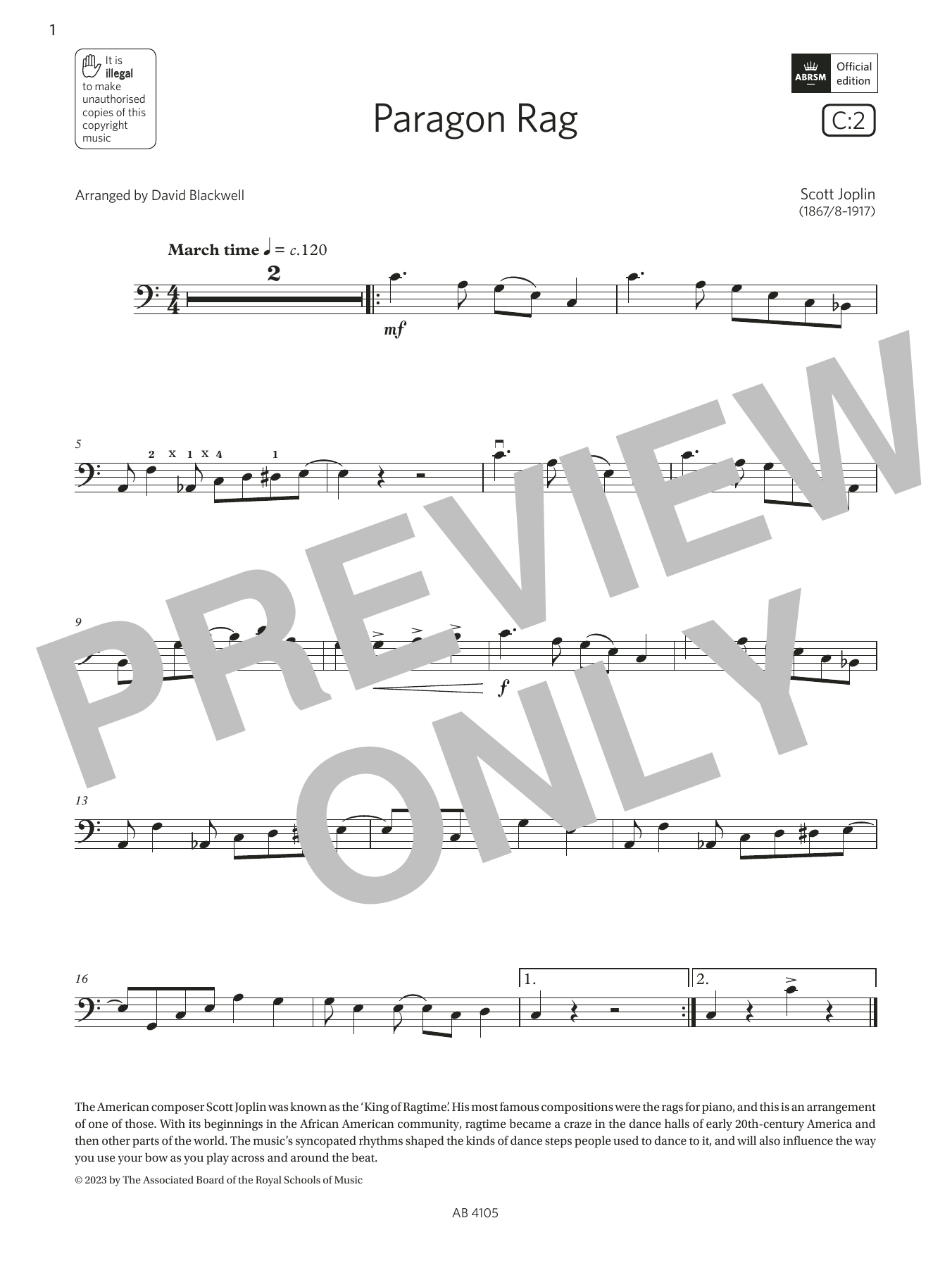 Scott Joplin Paragon Rag (Grade 2, C2, from the ABRSM Cello Syllabus from 2024) Sheet Music Notes & Chords for Cello Solo - Download or Print PDF Scott Joplin Paragon Rag (Grade 2, C2, from the ABRSM Cello Syllabus from 2024) Sheet Music Notes & Chords for Cello Solo - Download or Print PDF