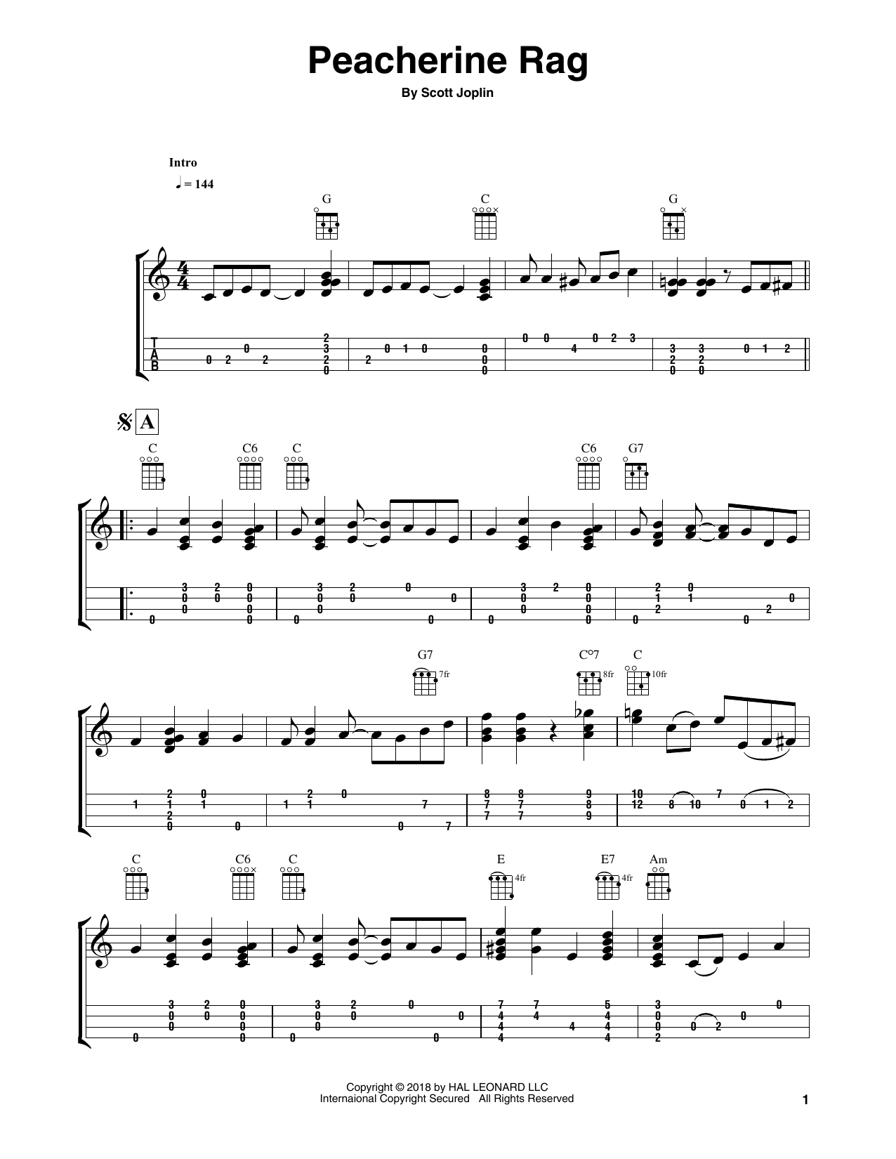 Fred Sokolow Peacherine Rag Sheet Music Notes & Chords for Ukulele - Download or Print PDF