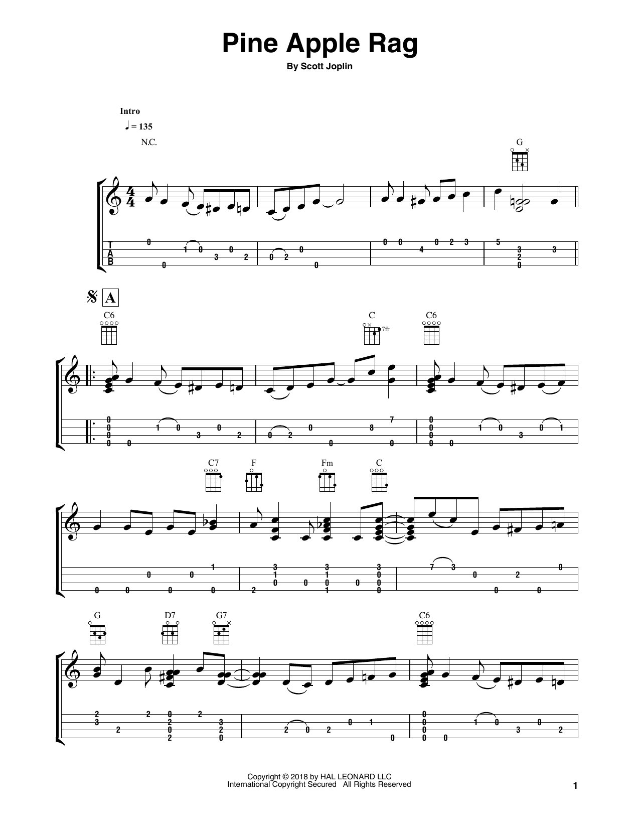 Fred Sokolow Pine Apple Rag Sheet Music Notes & Chords for Ukulele - Download or Print PDF