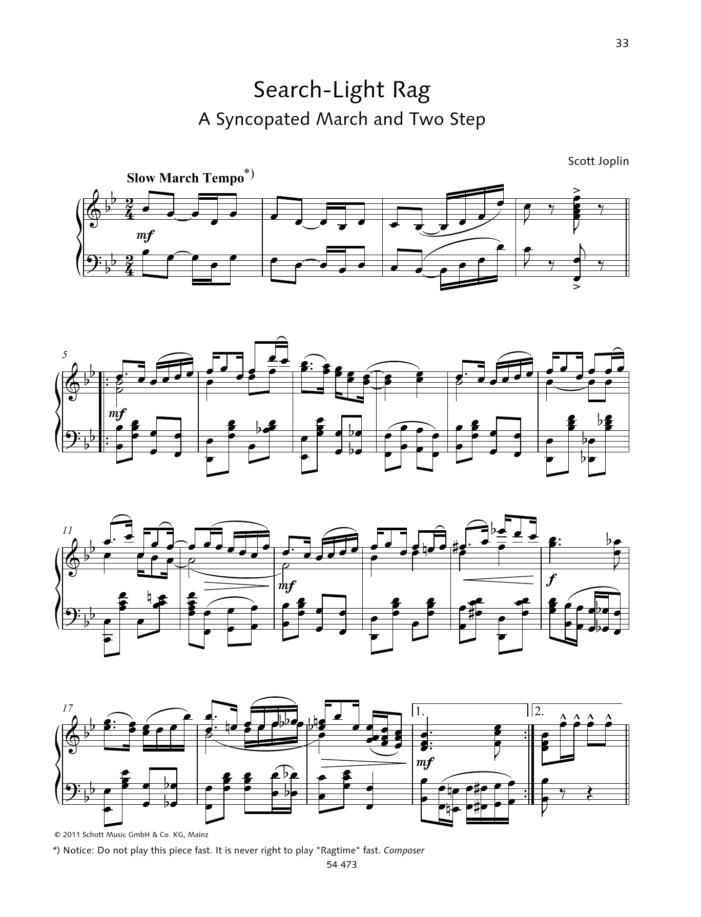 Scott Joplin Search-Light Rag Sheet Music Notes & Chords for Piano Solo - Download or Print PDF
