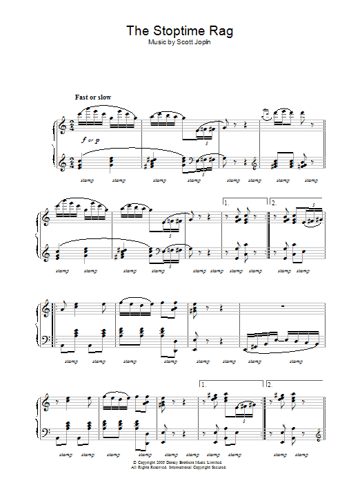 Scott Joplin Stoptime Rag Sheet Music Notes & Chords for Piano Solo - Download or Print PDF