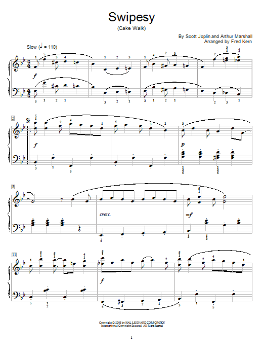 Scott Joplin Swipesy Sheet Music Notes & Chords for Piano - Download or Print PDF