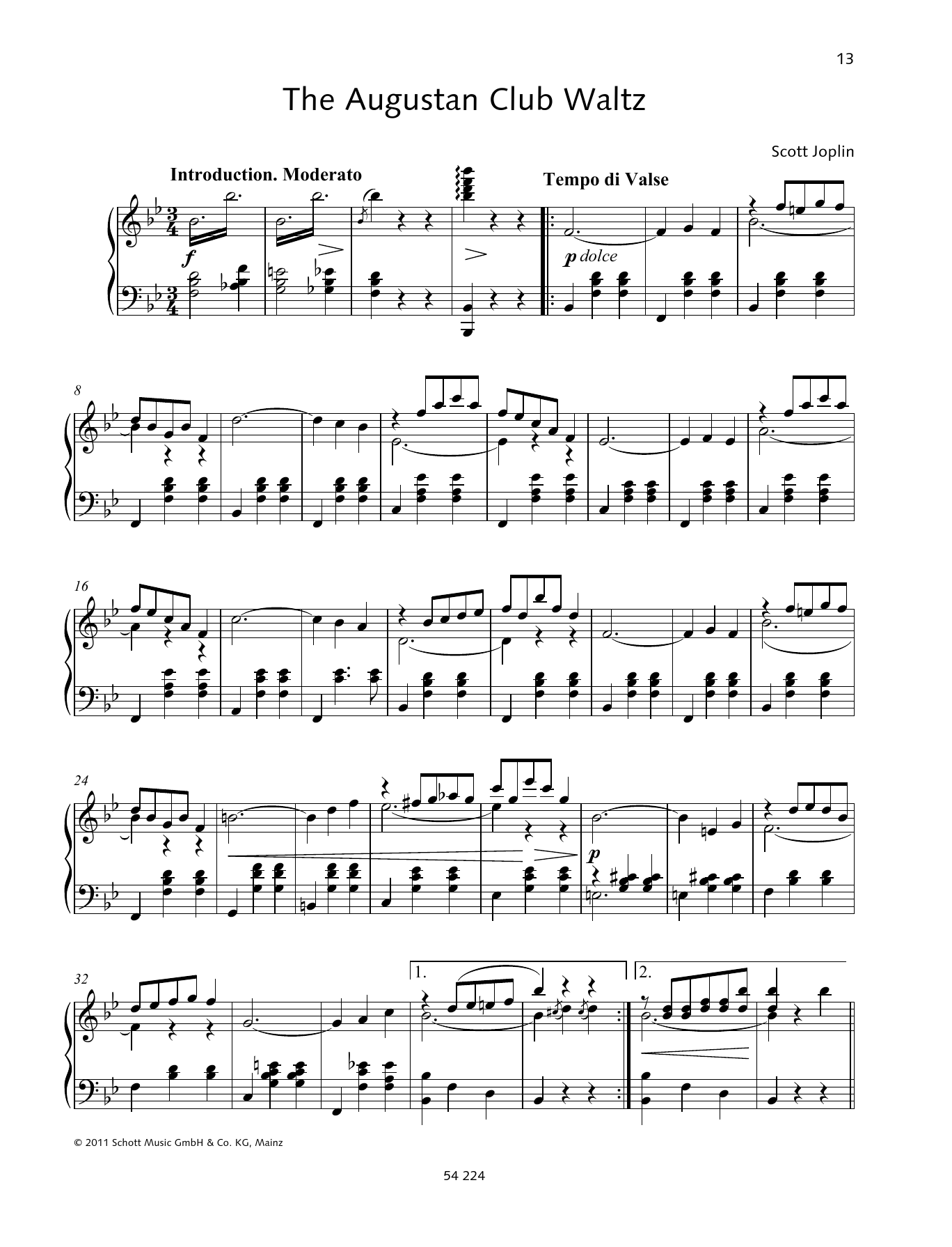 Scott Joplin The Augustan Club Waltz Sheet Music Notes & Chords for Piano Solo - Download or Print PDF