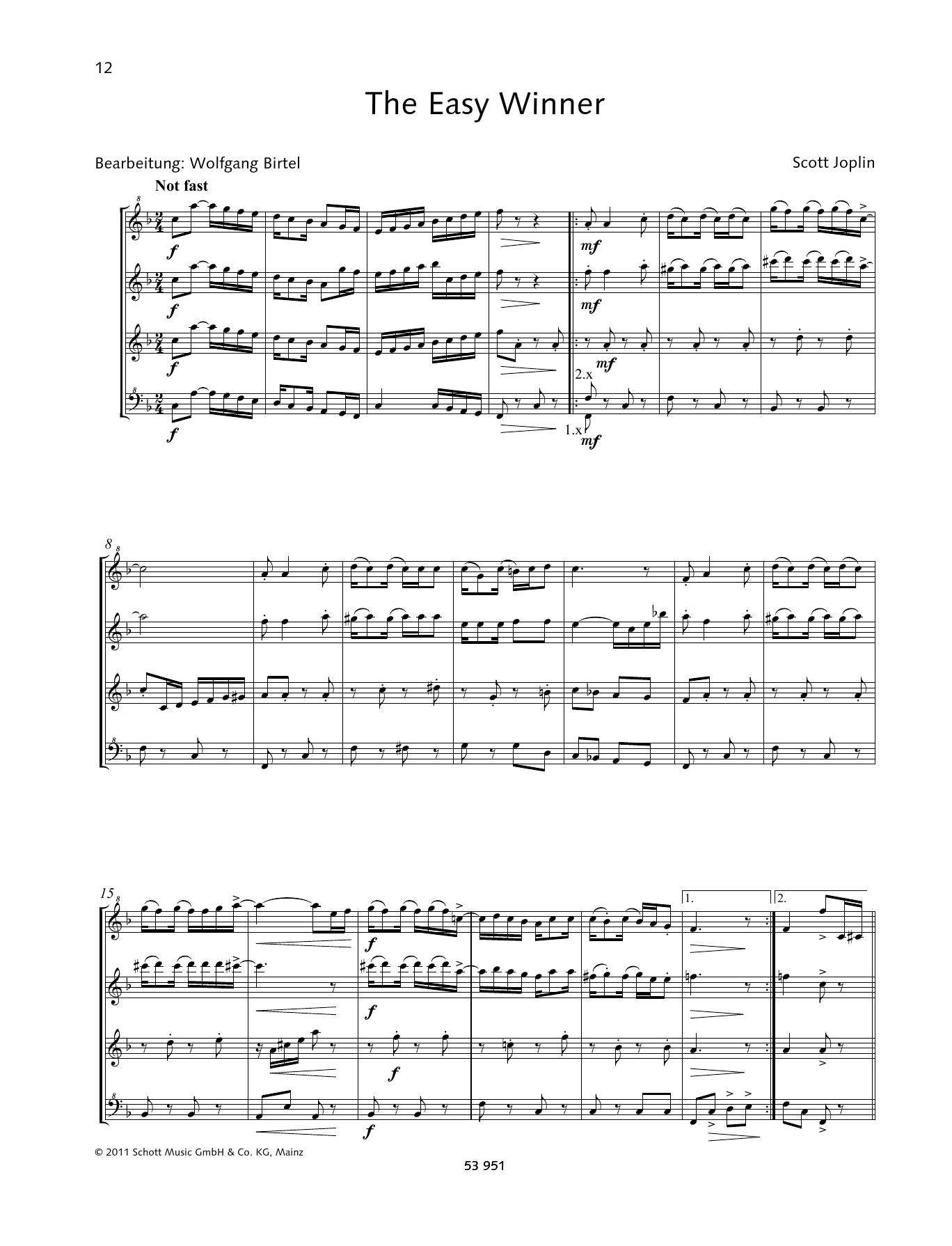 Scott Joplin The Easy Winner Sheet Music Notes & Chords for Woodwind Ensemble - Download or Print PDF