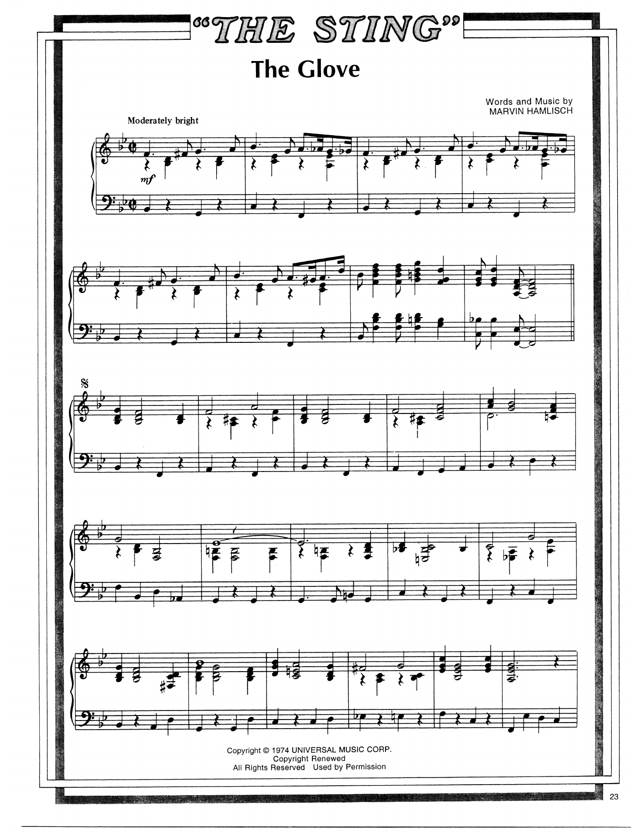 Scott Joplin The Glove (from The Sting) Sheet Music Notes & Chords for Piano Solo - Download or Print PDF