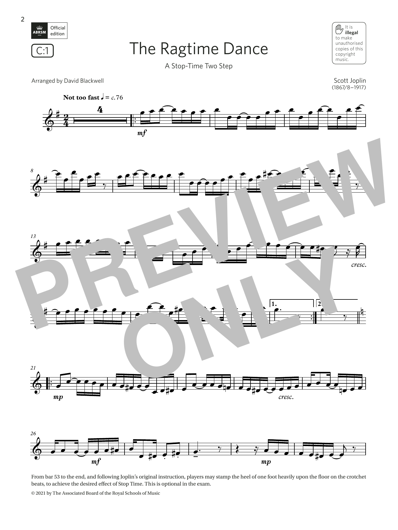 Scott Joplin The Ragtime Dance (A Stop-Time Two Step) (Grade 5 C1 from the ABRSM Saxophone syllabus from 2022) Sheet Music Notes & Chords for Alto Sax Solo - Download or Print PDF