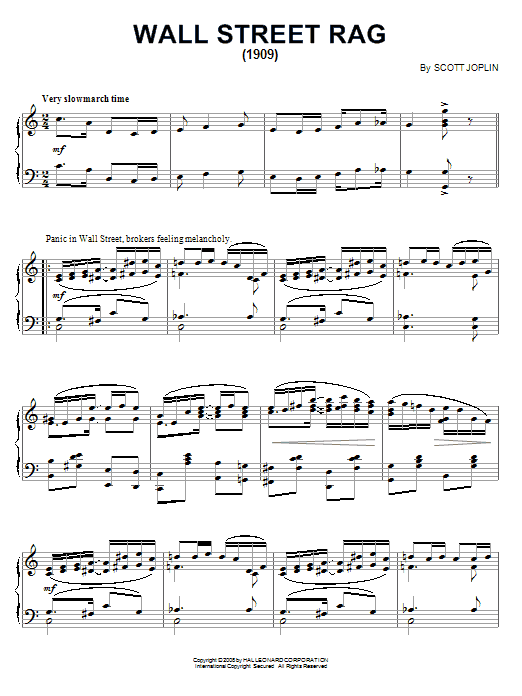 Scott Joplin Wall Street Rag (1909) Sheet Music Notes & Chords for Piano - Download or Print PDF