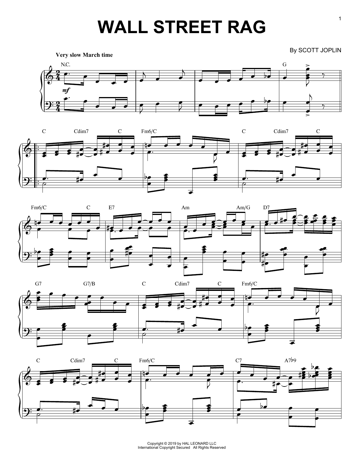 Scott Joplin Wall Street Rag [Jazz version] Sheet Music Notes & Chords for Piano Solo - Download or Print PDF