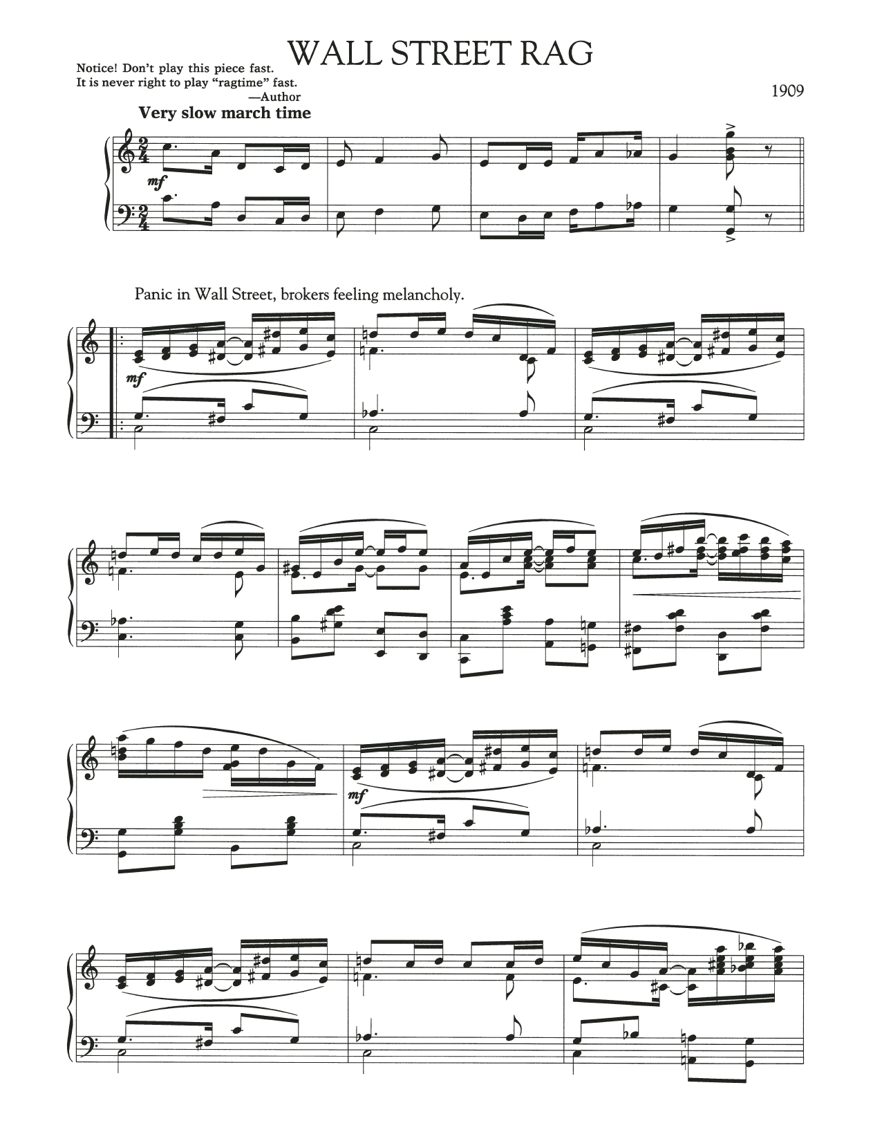 Scott Joplin Wall Street Rag Sheet Music Notes & Chords for Piano Solo - Download or Print PDF