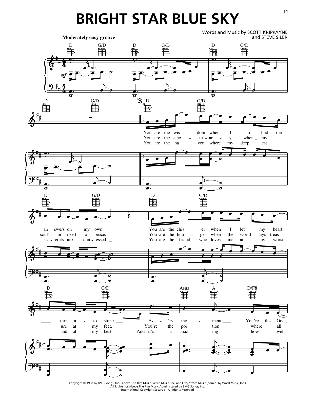 Scott Krippayne Bright Star Blue Sky Sheet Music Notes & Chords for Piano, Vocal & Guitar Chords (Right-Hand Melody) - Download or Print PDF