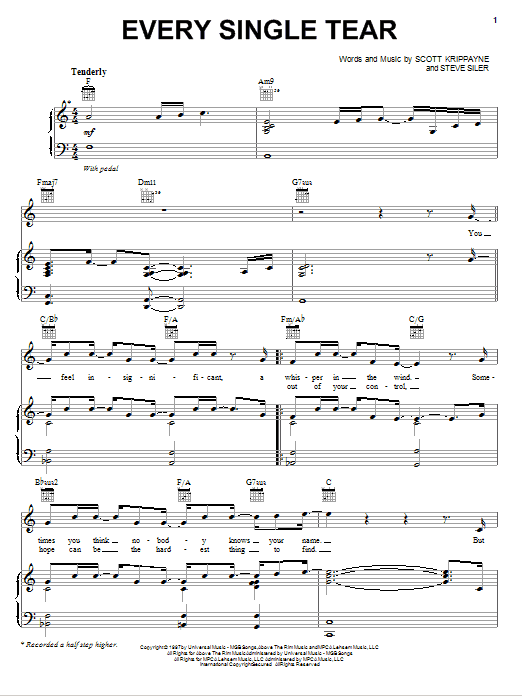 Scott Krippayne Every Single Tear Sheet Music Notes & Chords for Piano, Vocal & Guitar (Right-Hand Melody) - Download or Print PDF