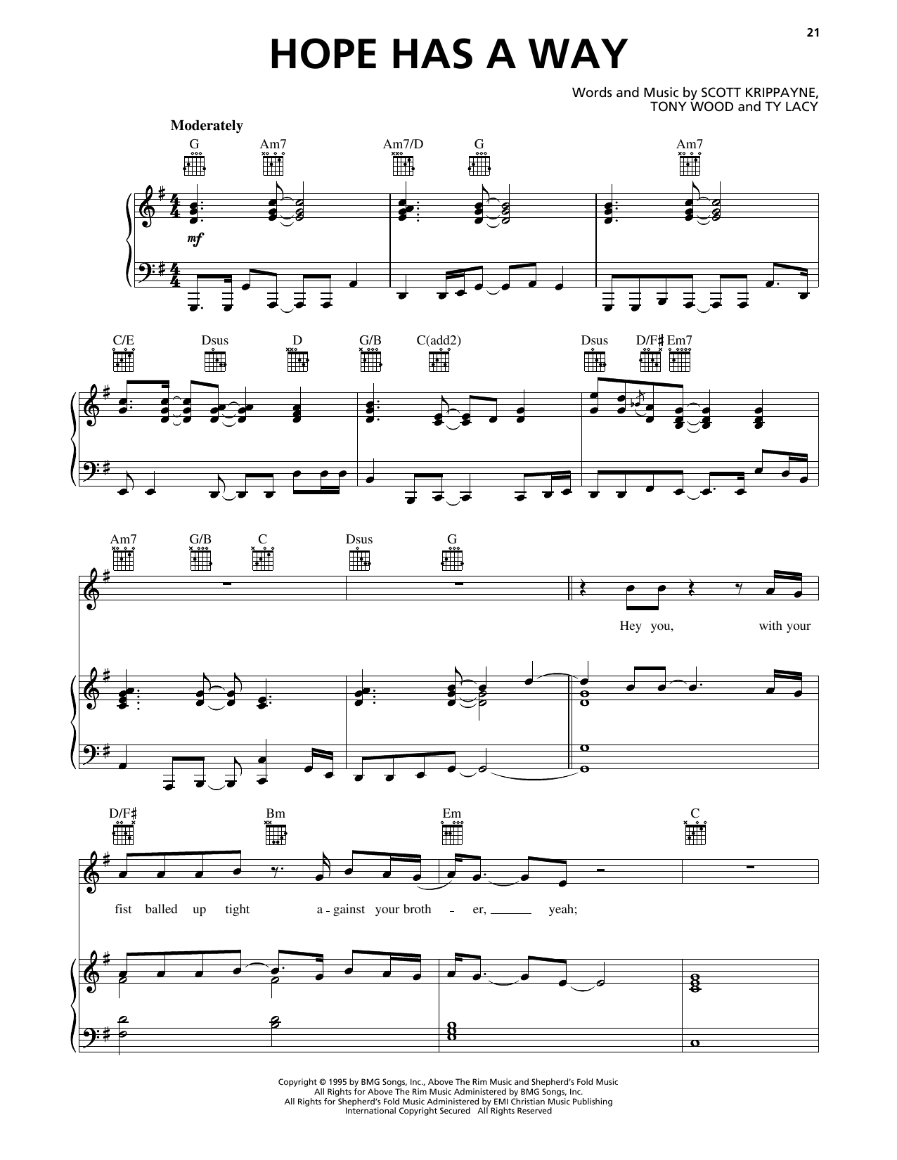Scott Krippayne Hope Has A Way Sheet Music Notes & Chords for Piano, Vocal & Guitar Chords (Right-Hand Melody) - Download or Print PDF