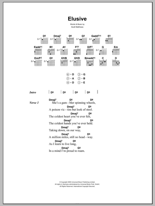 Scott Matthews Elusive Sheet Music Notes & Chords for Lyrics & Chords - Download or Print PDF