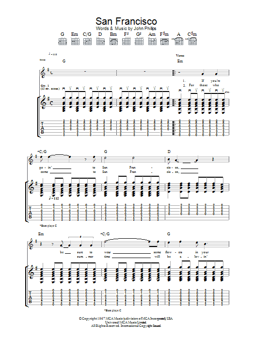 Scott McKenzie San Francisco (Be Sure To Wear Some Flowers In Your Hair) Sheet Music Notes & Chords for Ukulele - Download or Print PDF