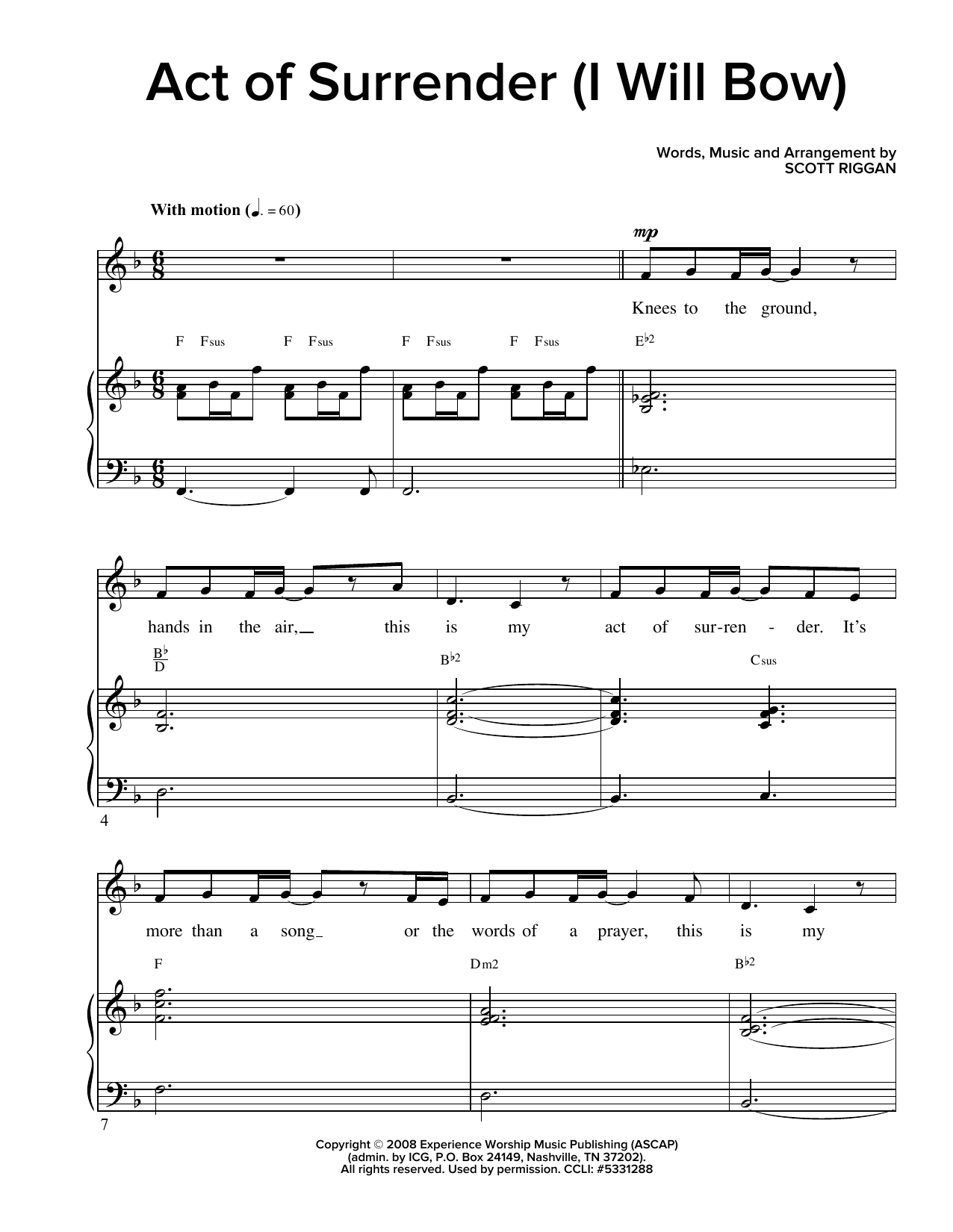 Scott Riggan Act Of Surrender (I Will Bow) Sheet Music Notes & Chords for Lead Sheet / Fake Book - Download or Print PDF