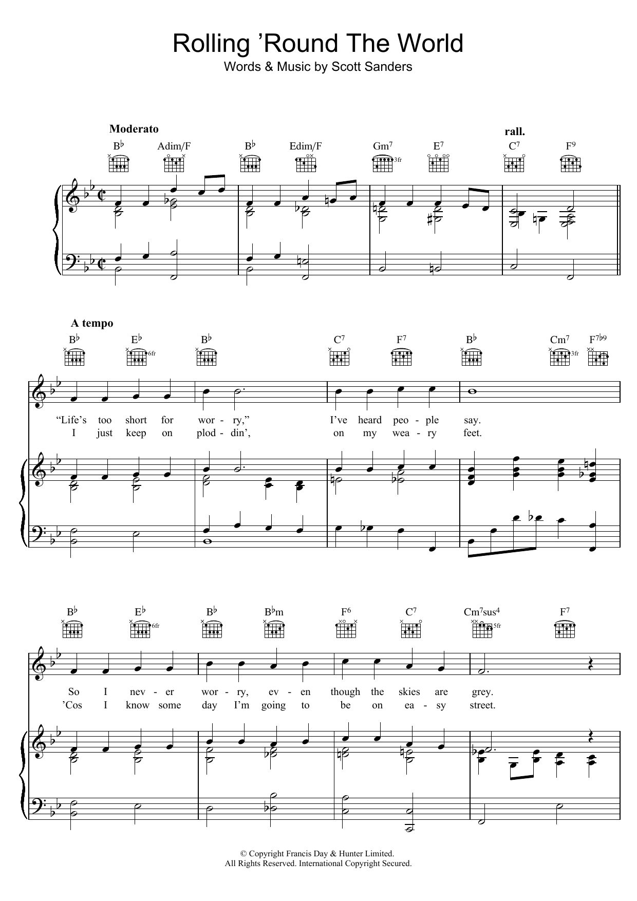 Scott Sanders Rolling Round The World Sheet Music Notes & Chords for Piano, Vocal & Guitar (Right-Hand Melody) - Download or Print PDF