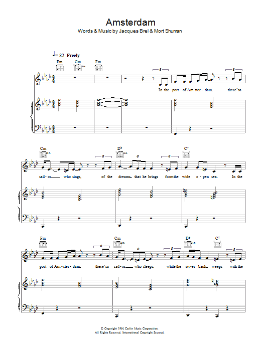 Scott Walker Amsterdam Sheet Music Notes & Chords for Piano, Vocal & Guitar - Download or Print PDF