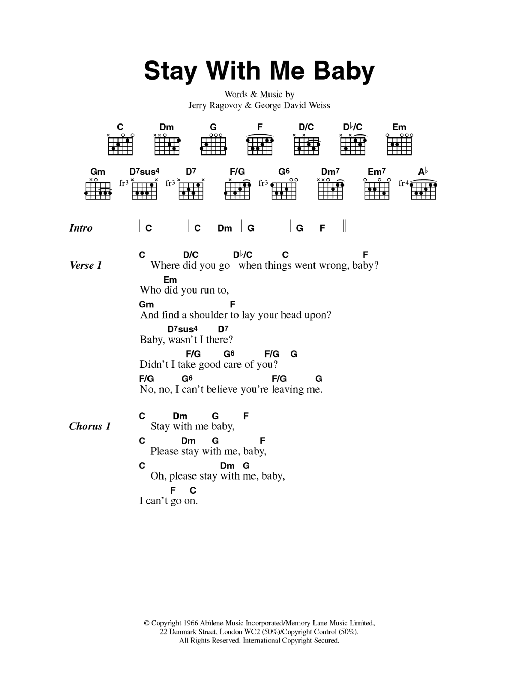 Scott Walker Stay With Me Baby Sheet Music Notes & Chords for Lyrics & Chords - Download or Print PDF