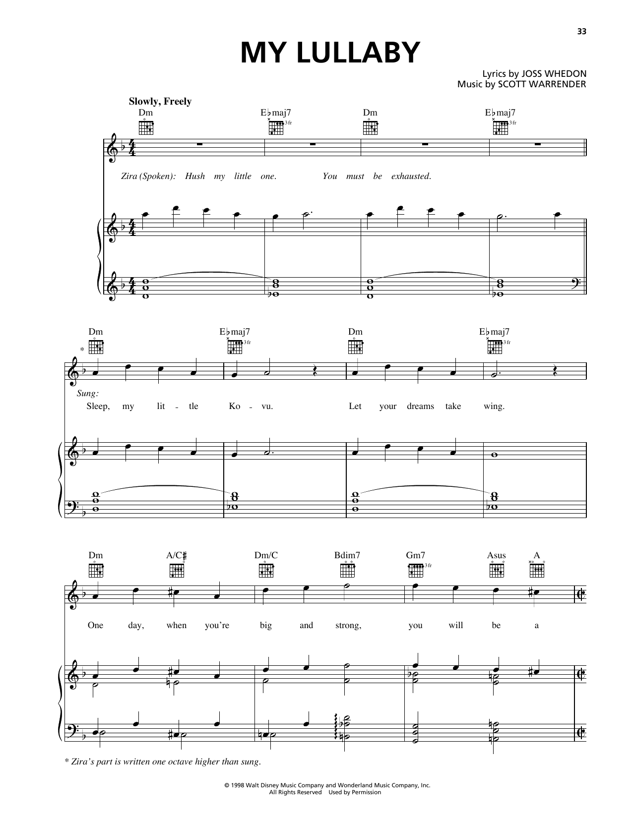 Scott Warrender My Lullaby (from The Lion King II: Simba's Pride) Sheet Music Notes & Chords for Piano, Vocal & Guitar Chords (Right-Hand Melody) - Download or Print PDF