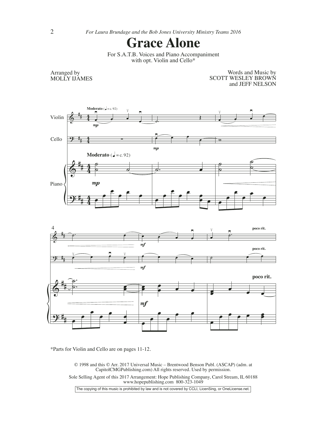 Scott Wesley Brown Grace Alone Sheet Music Notes & Chords for Choir - Download or Print PDF