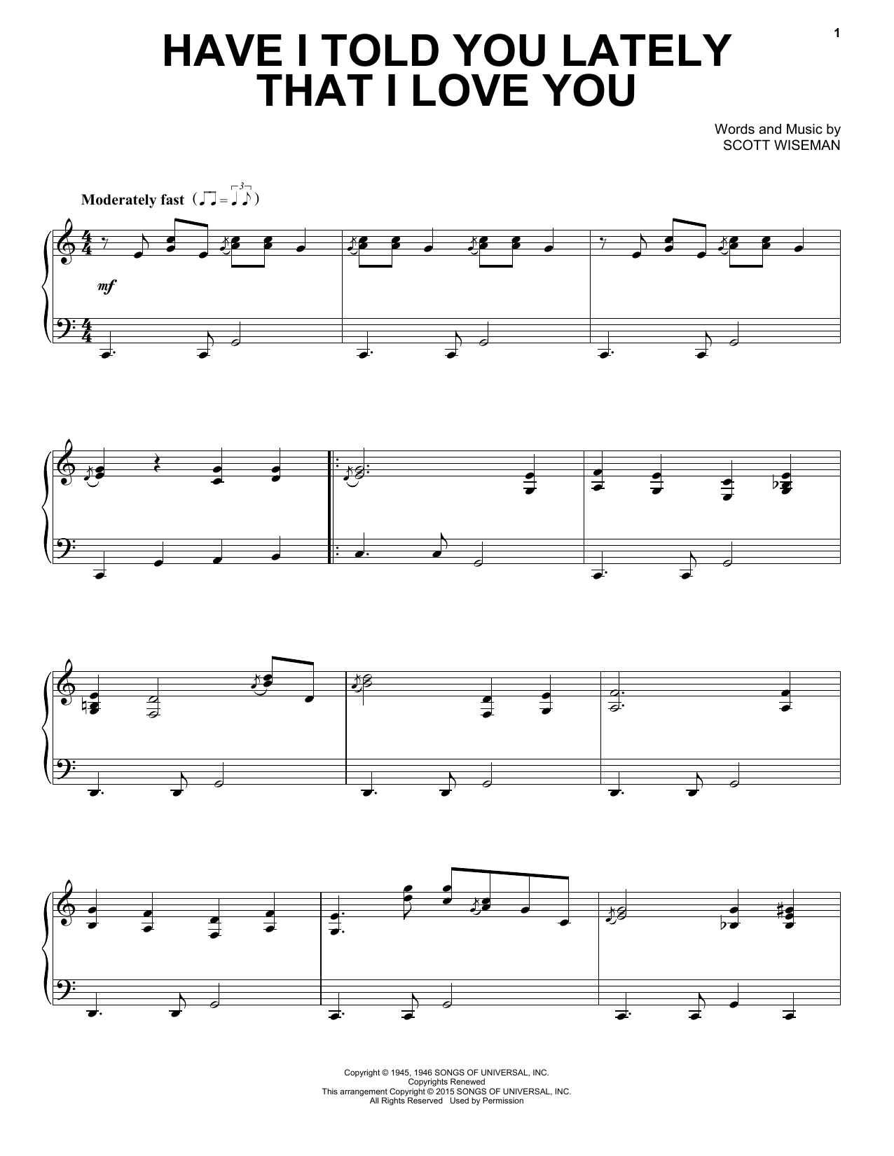 Scott Wiseman Have I Told You Lately That I Love You Sheet Music Notes & Chords for Piano - Download or Print PDF