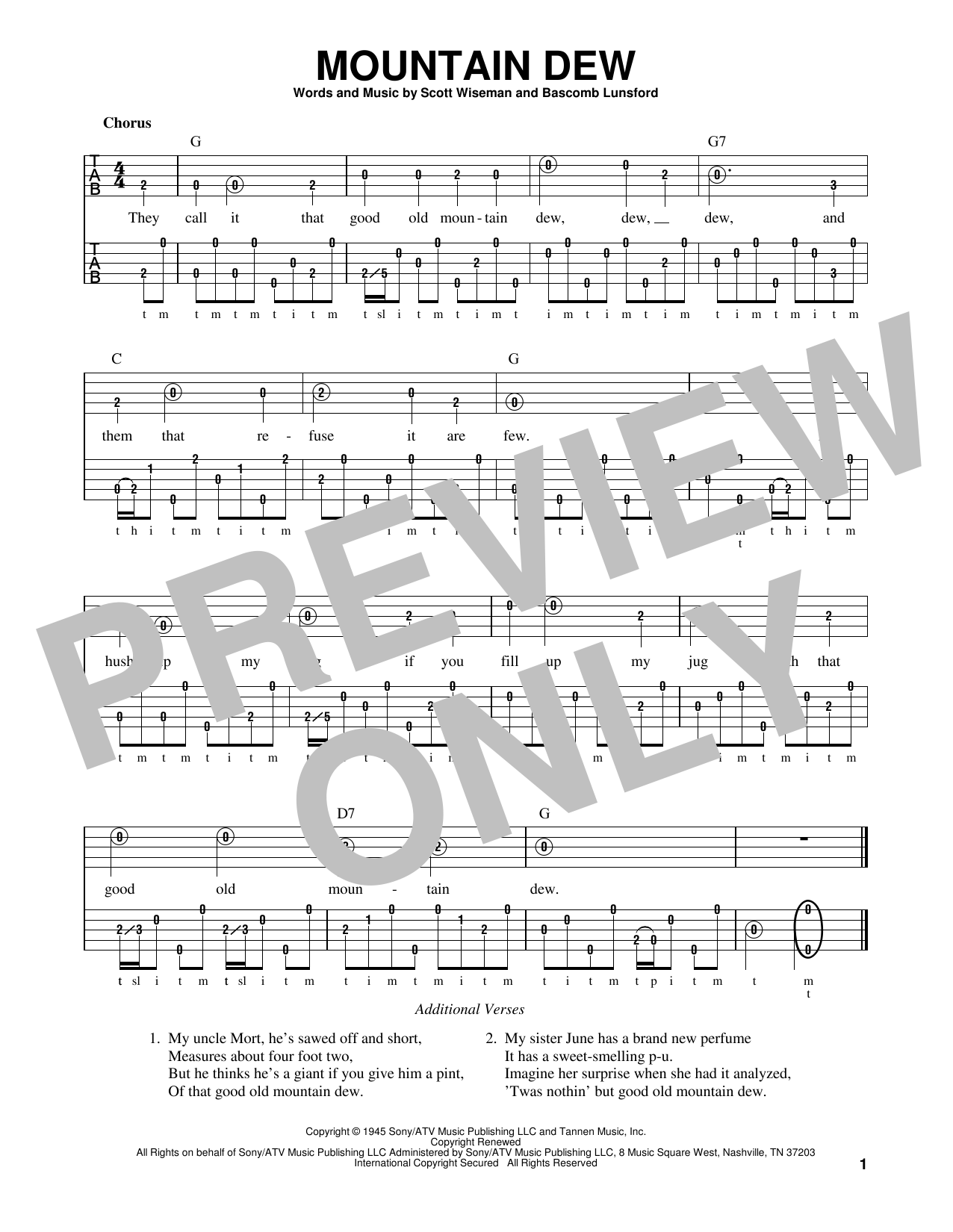 Scott Wiseman Mountain Dew Sheet Music Notes & Chords for Banjo - Download or Print PDF
