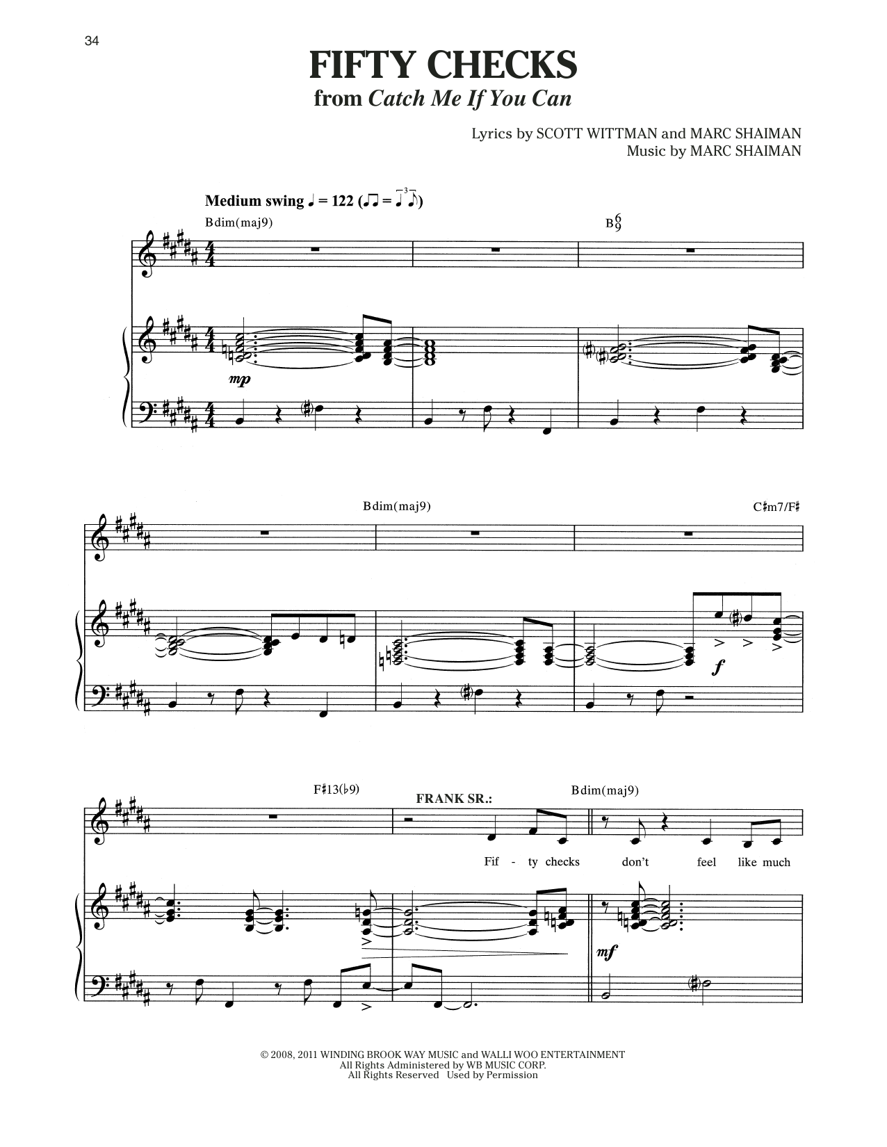 Scott Wittman & Marc Shaiman Fifty Checks (from Catch Me If You Can) Sheet Music Notes & Chords for Piano & Vocal - Download or Print PDF