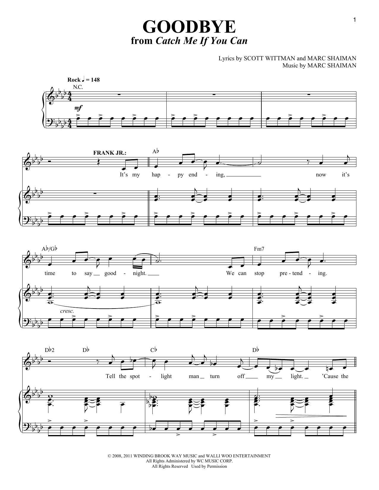 Scott Wittman and Marc Shaiman Goodbye (from Catch Me If You Can) Sheet Music Notes & Chords for Piano & Vocal - Download or Print PDF