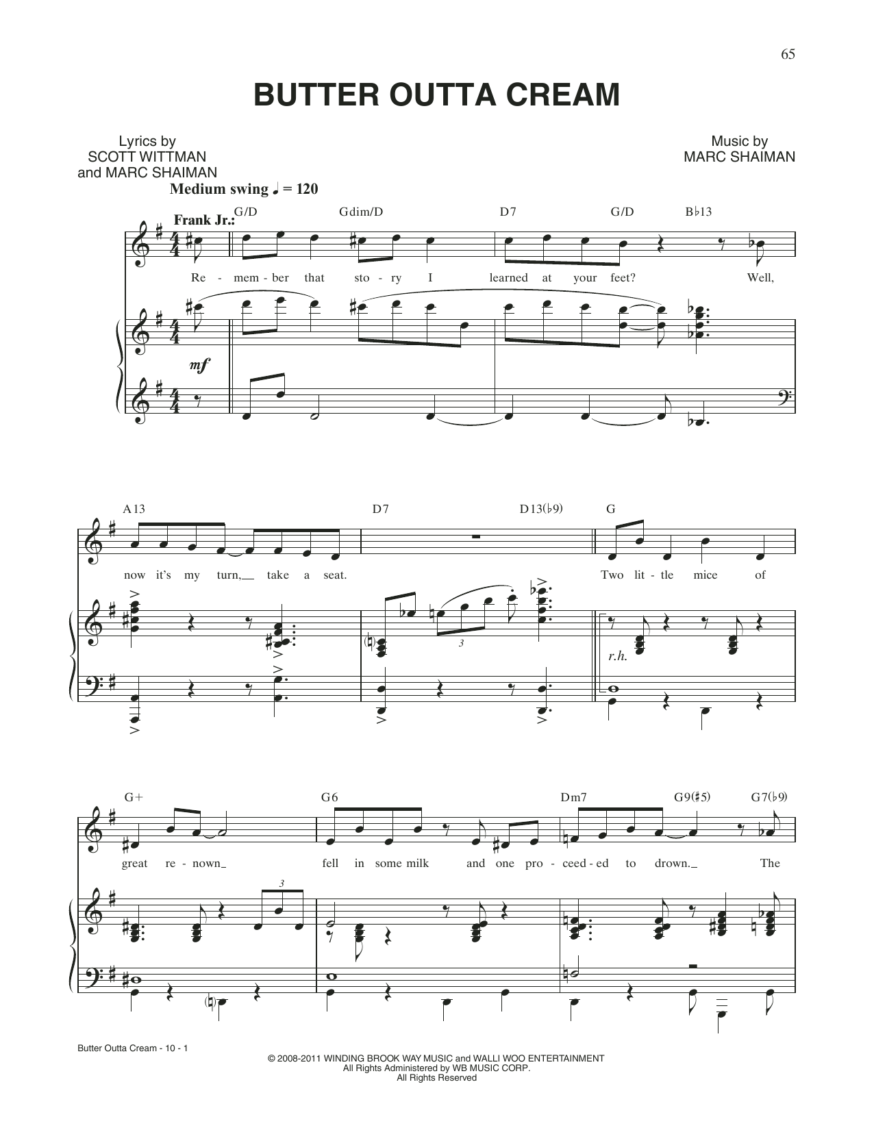 Scott Wittman Butter Outta Cream (from Catch Me If You Can) Sheet Music Notes & Chords for Piano & Vocal - Download or Print PDF