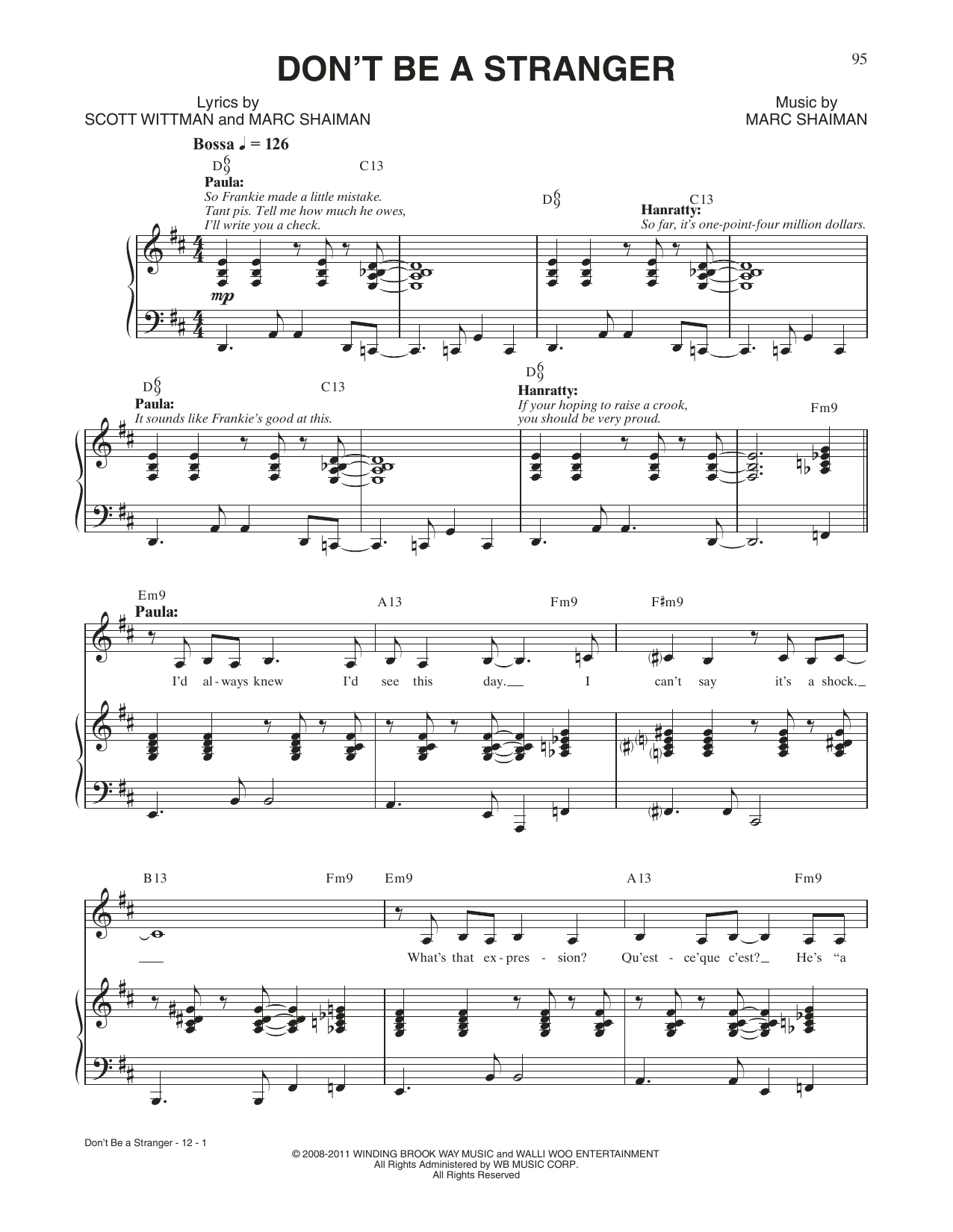 Scott Wittman Don't Be A Stranger (from Catch Me If You Can) Sheet Music Notes & Chords for Piano & Vocal - Download or Print PDF