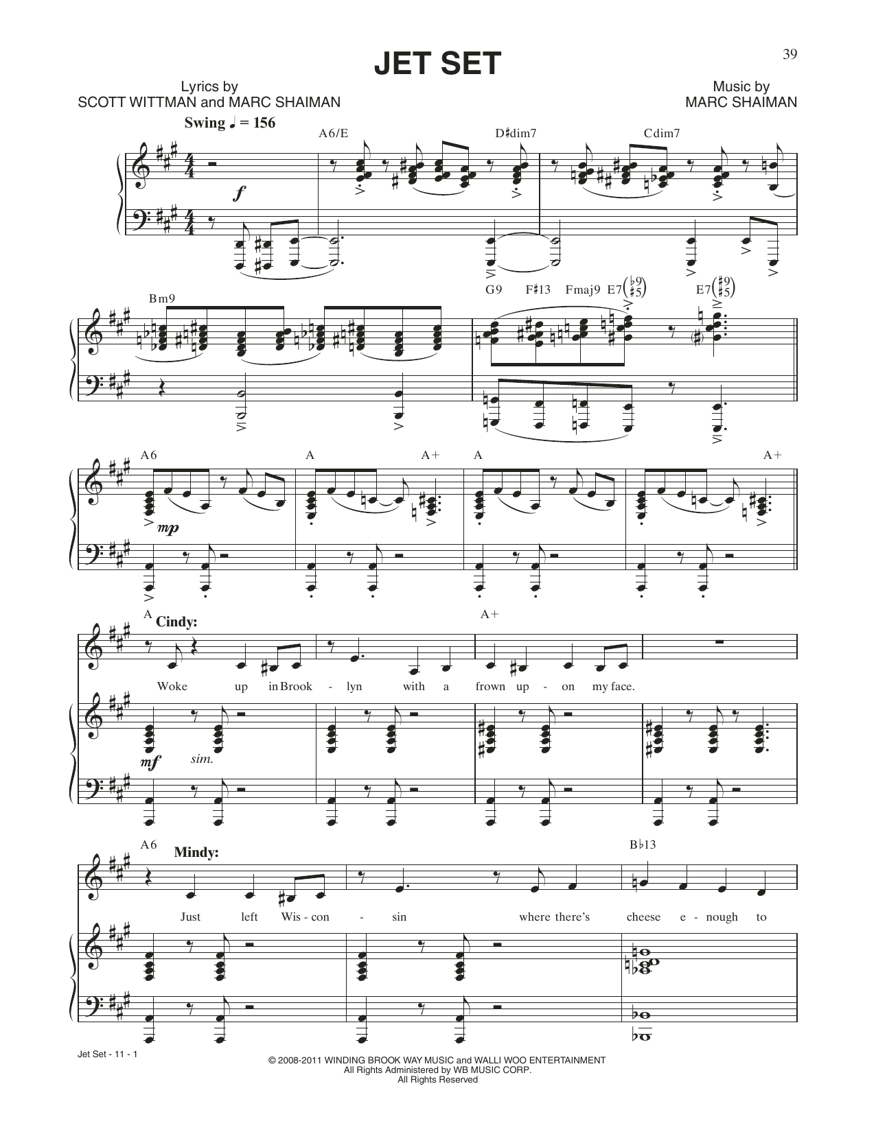 Scott Wittman Jet Set (from Catch Me If You Can) Sheet Music Notes & Chords for Piano & Vocal - Download or Print PDF