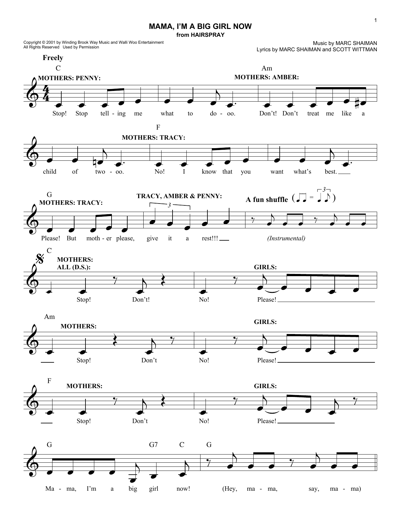 Scott Wittman Mama, I'm A Big Girl Now Sheet Music Notes & Chords for Melody Line, Lyrics & Chords - Download or Print PDF