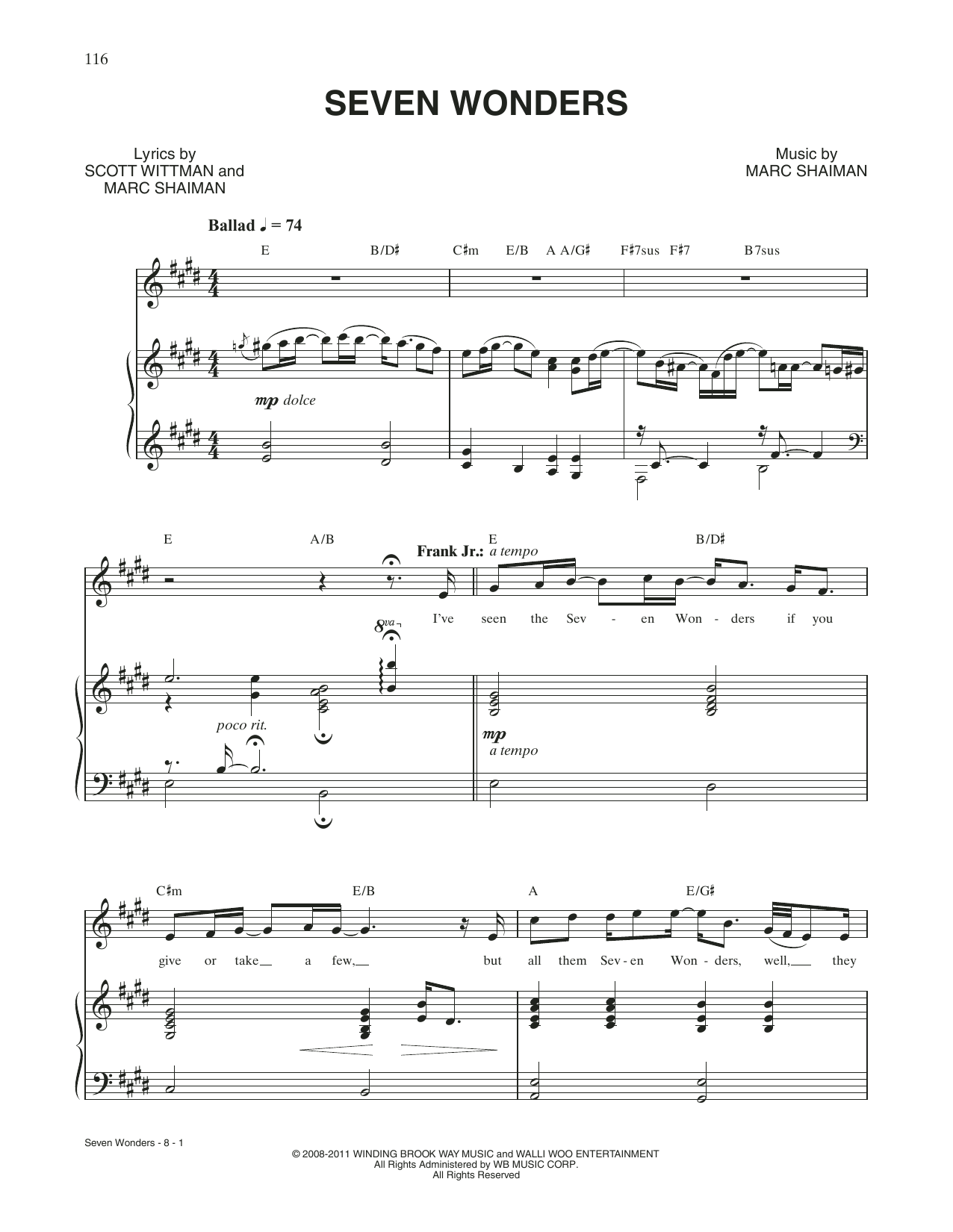 Scott Wittman Seven Wonders (from Catch Me If You Can) Sheet Music Notes & Chords for Piano & Vocal - Download or Print PDF