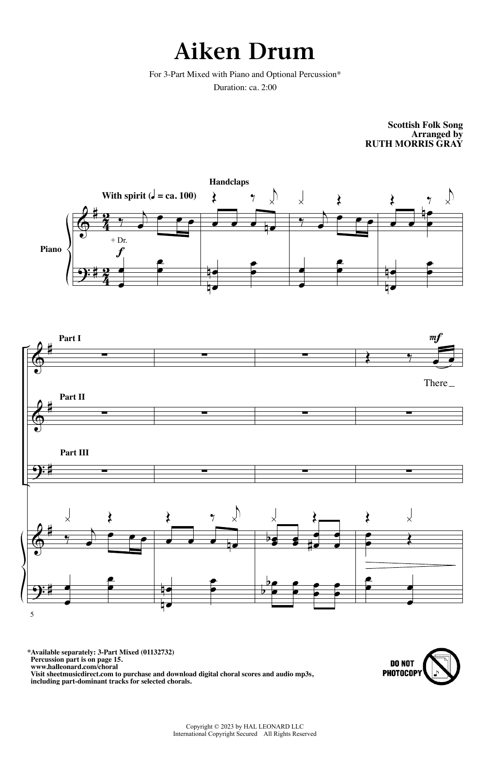 Scottish Folk Song Aiken Drum (arr. Ruth Morris Gray) Sheet Music Notes & Chords for 3-Part Mixed Choir - Download or Print PDF