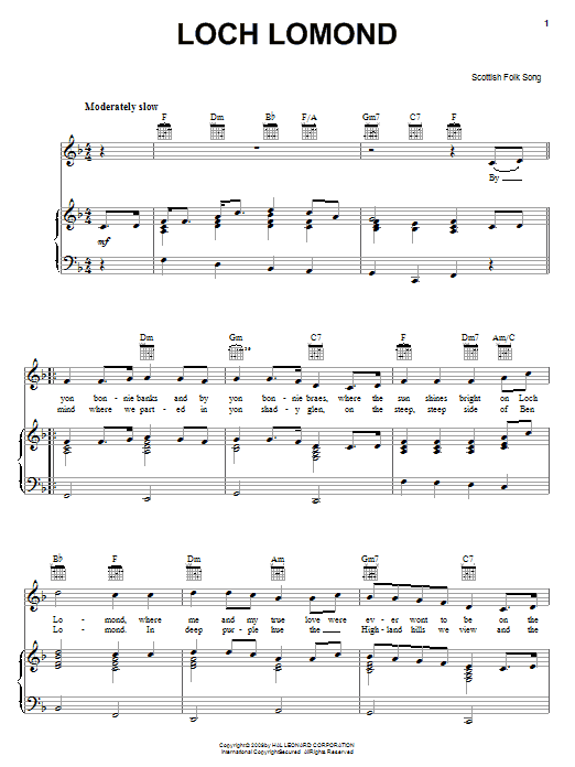 Scottish Folksong Loch Lomond Sheet Music Notes & Chords for Piano - Download or Print PDF