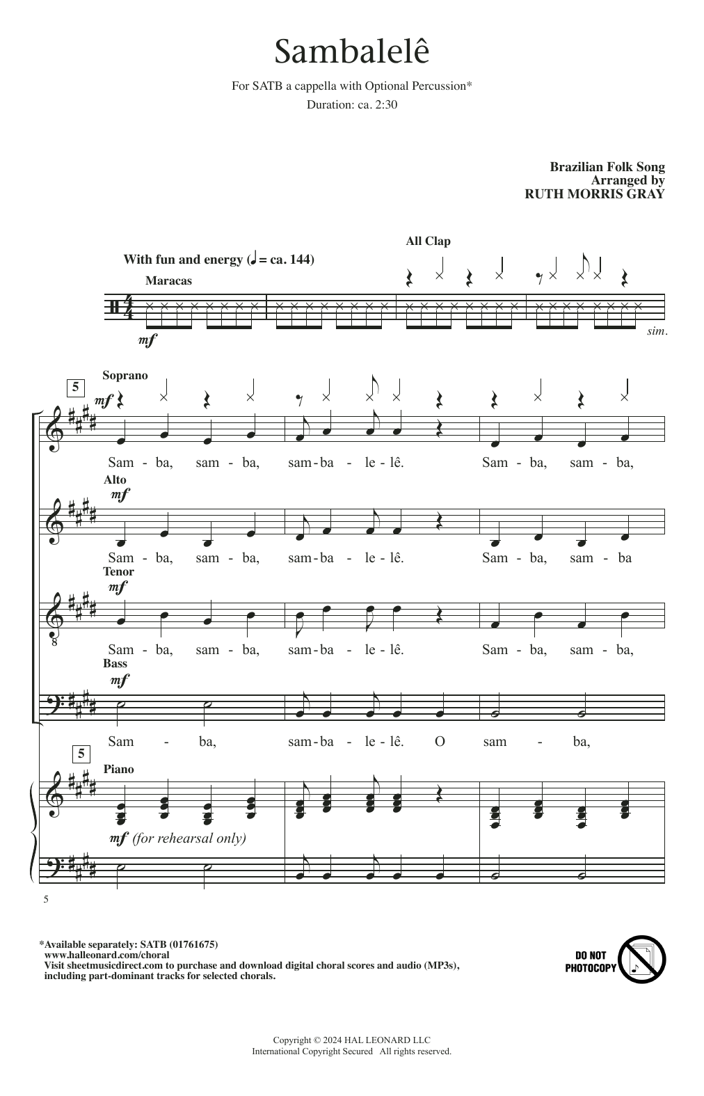 Scottish Folk Song Sambalelé Sheet Music Notes & Chords for SATB Choir - Download or Print PDF