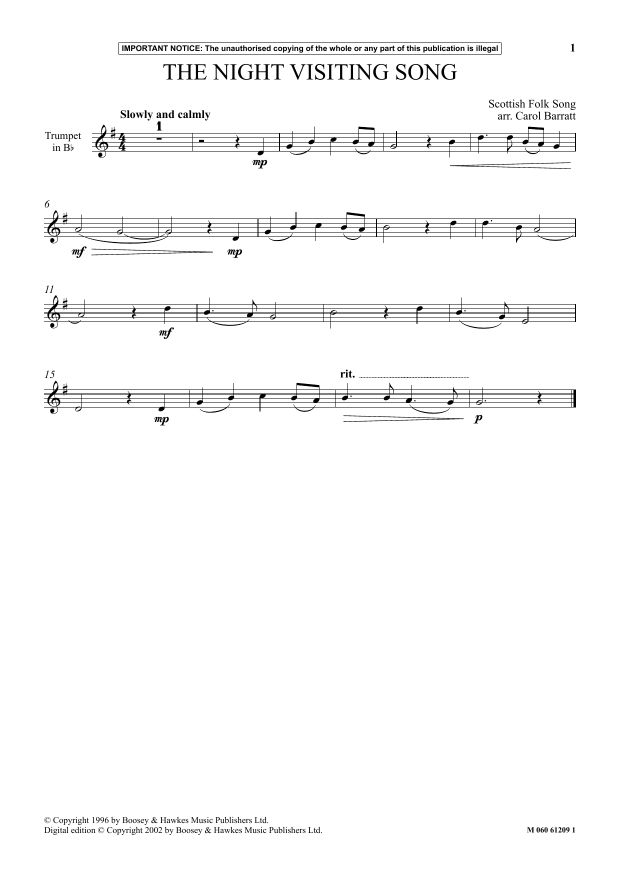 Scottish Folk Song The Night Visiting Song Sheet Music Notes & Chords for Instrumental Solo - Download or Print PDF