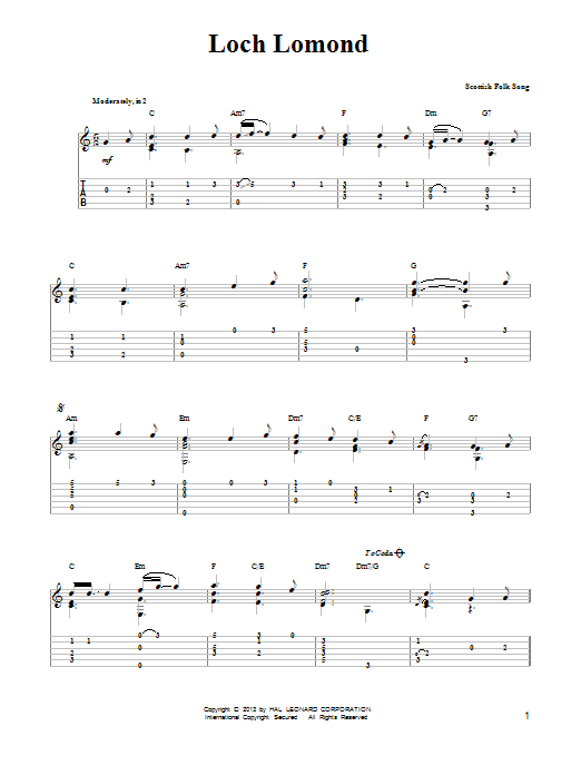 Mark Phillips Loch Lomond Sheet Music Notes & Chords for Easy Guitar Tab - Download or Print PDF