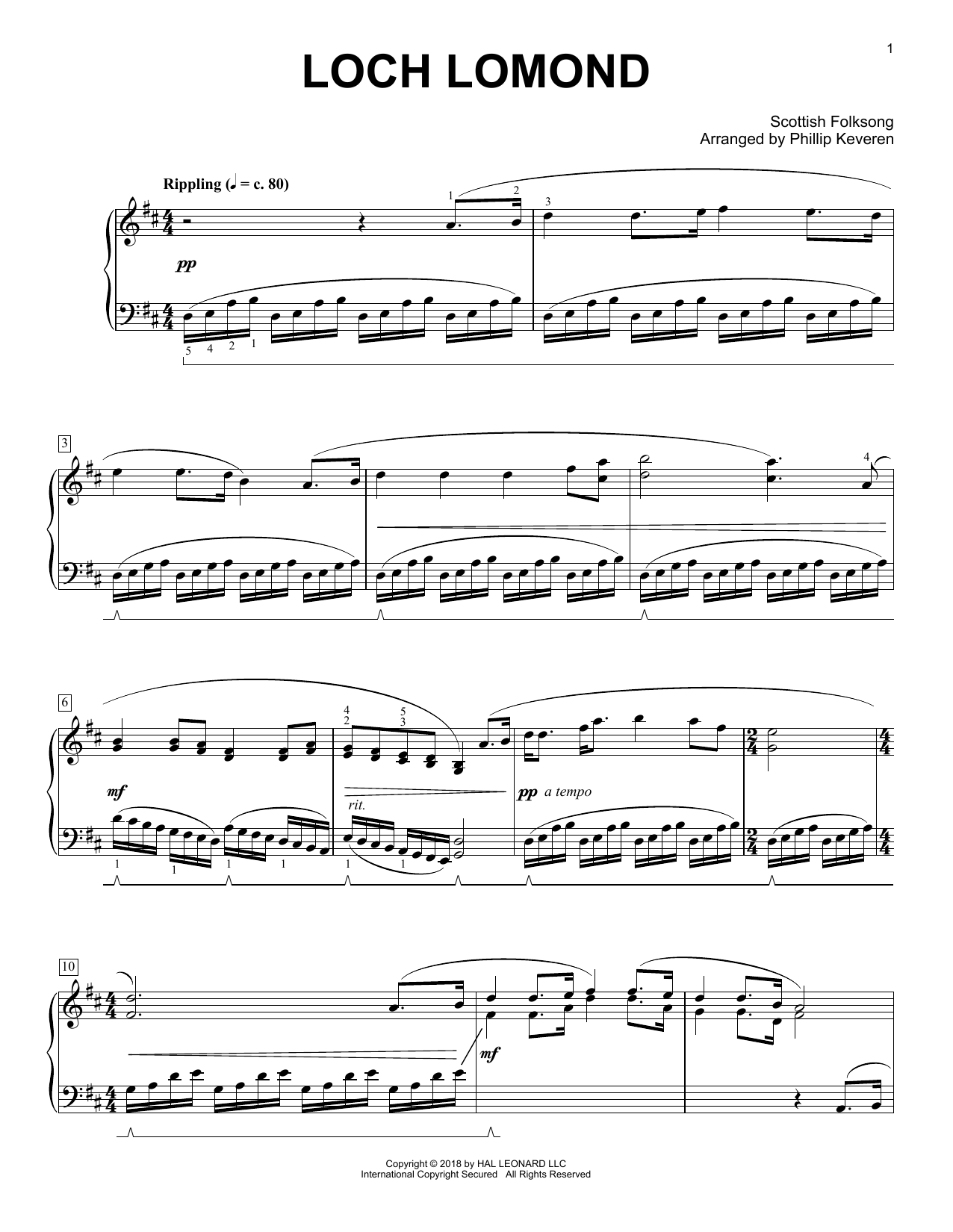 Scottish Folksong Loch Lomond [Classical version] (arr. Phillip Keveren) Sheet Music Notes & Chords for Piano - Download or Print PDF