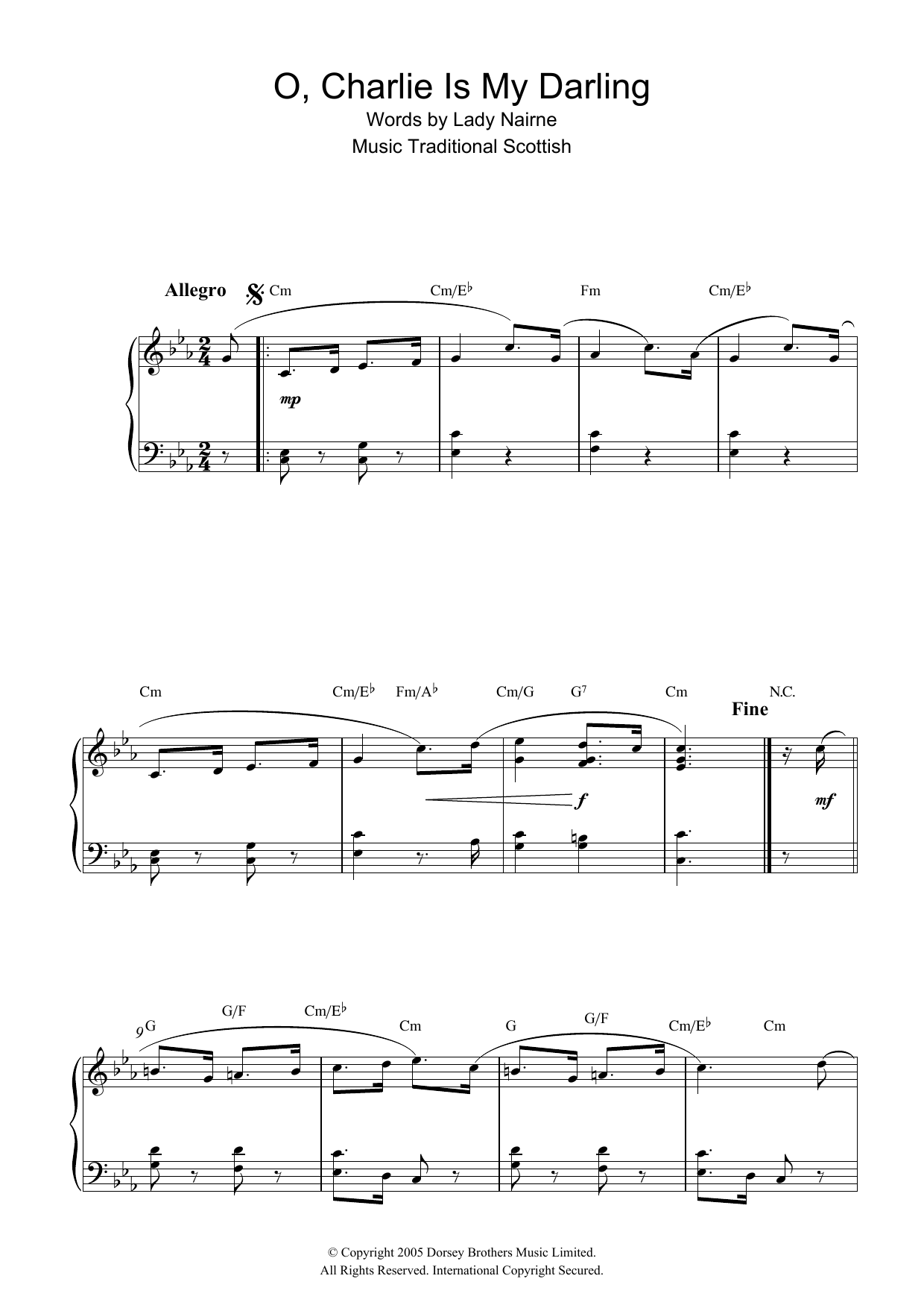 Scottish Folksong O, Charlie Is My Darling Sheet Music Notes & Chords for Piano - Download or Print PDF