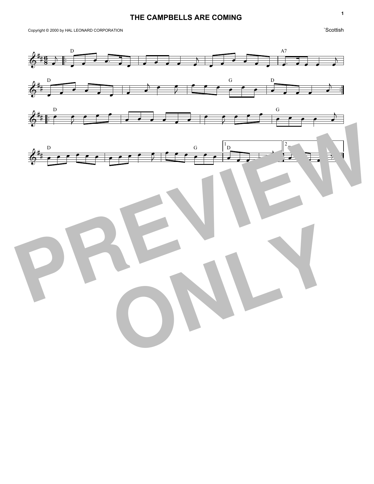 Scottish Folksong The Campbells Are Coming Sheet Music Notes & Chords for Melody Line, Lyrics & Chords - Download or Print PDF