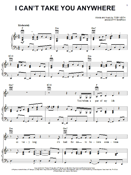 Scotty Emerick I Can't Take You Anywhere Sheet Music Notes & Chords for Piano, Vocal & Guitar (Right-Hand Melody) - Download or Print PDF