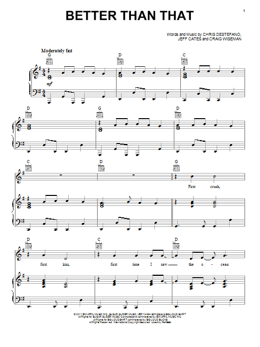 Scotty McCreery Better Than That Sheet Music Notes & Chords for Piano, Vocal & Guitar (Right-Hand Melody) - Download or Print PDF