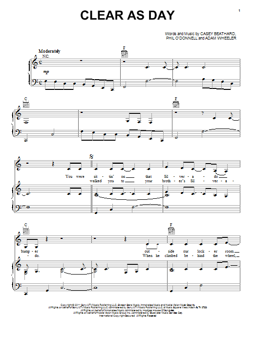 Scotty McCreery Clear As Day Sheet Music Notes & Chords for Piano, Vocal & Guitar (Right-Hand Melody) - Download or Print PDF Scotty McCreery Clear As Day Sheet Music Notes & Chords for Piano, Vocal & Guitar (Right-Hand Melody) - Download or Print PDF